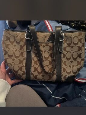 Coach Tan and Dark Brown Signature Canvas Tote and Wallet